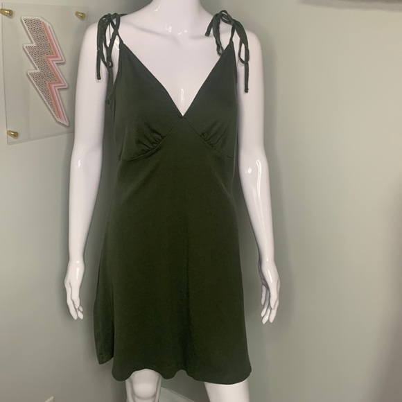 ASOS Dresses & Skirts - ASOS Olive Green Ribbed Shoulder Tie Dress